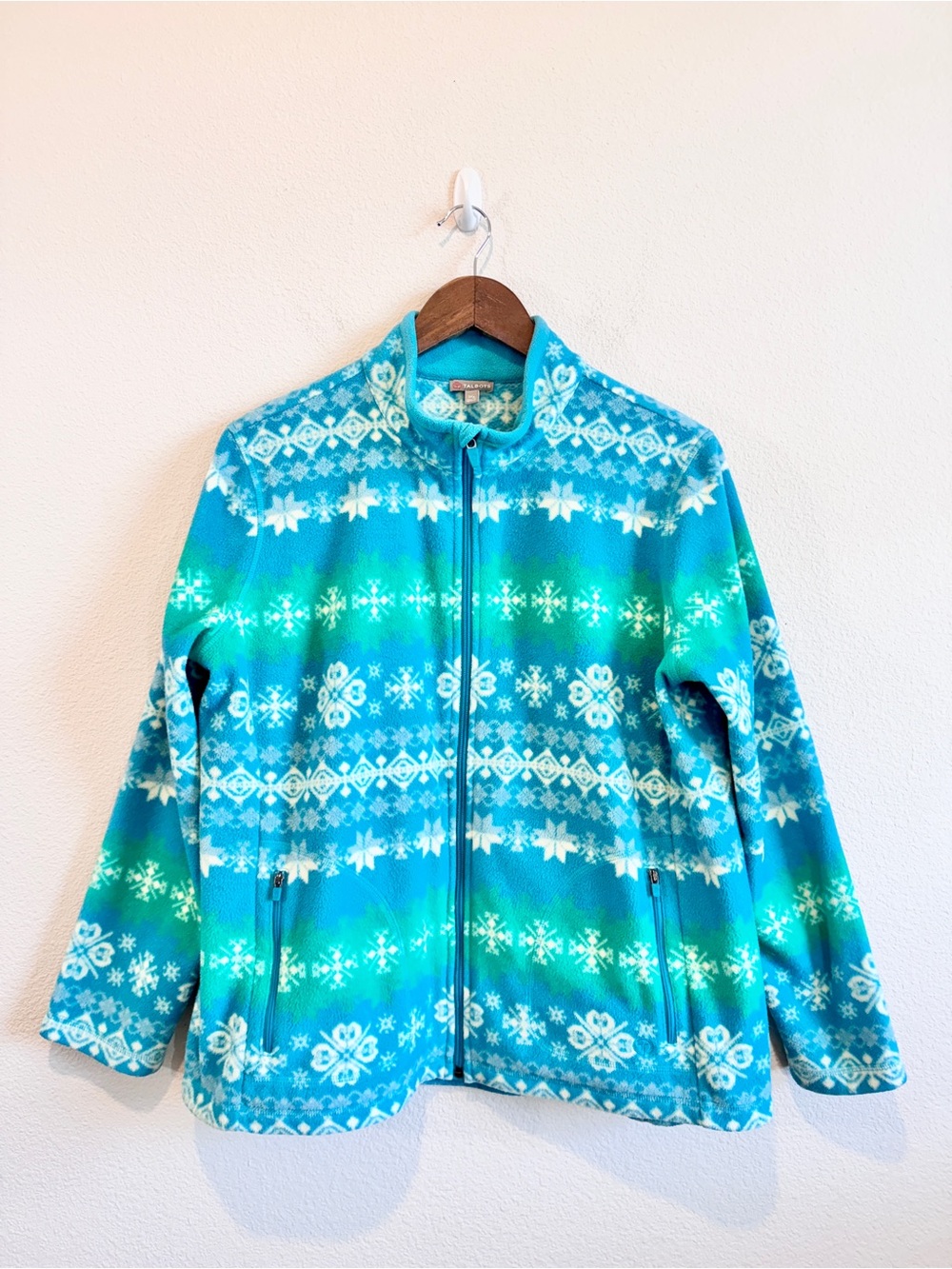 Talbots Fair Isle Snowflake Fleece Jacket 1X Blue Nordic Coastal Grandmother J45